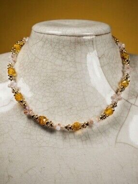 Handmade Natural Citrine Necklace In Unique Artisan Bead Gold Statement Choker